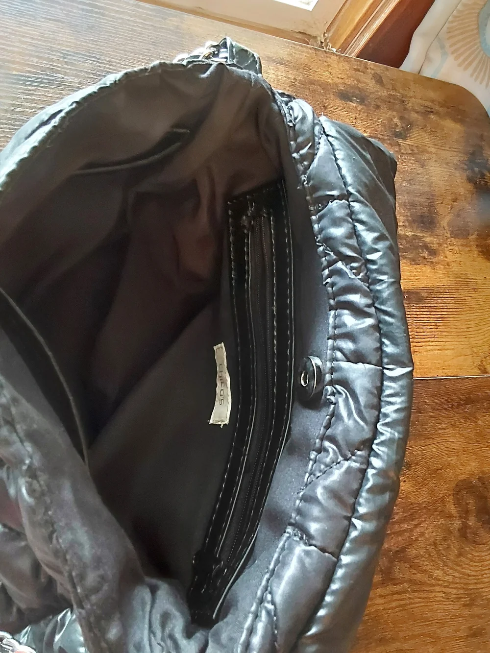Chico's Quilted Black Shoulder Bag with Silver Chain